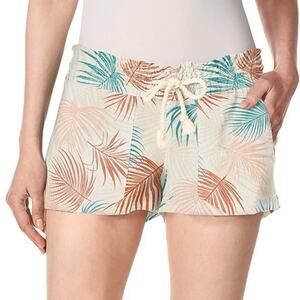 NWOT ROXY Shorts Women S 2”Inseam Linen Tropical Pull-On Rope-Drawstring Pockets